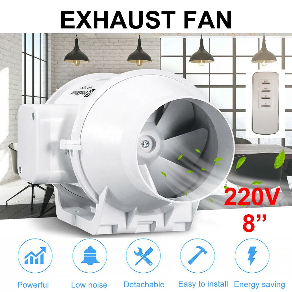 130W ABS 8" Extractor Fan w/ Remote, 2550r/min, 1200m3/h