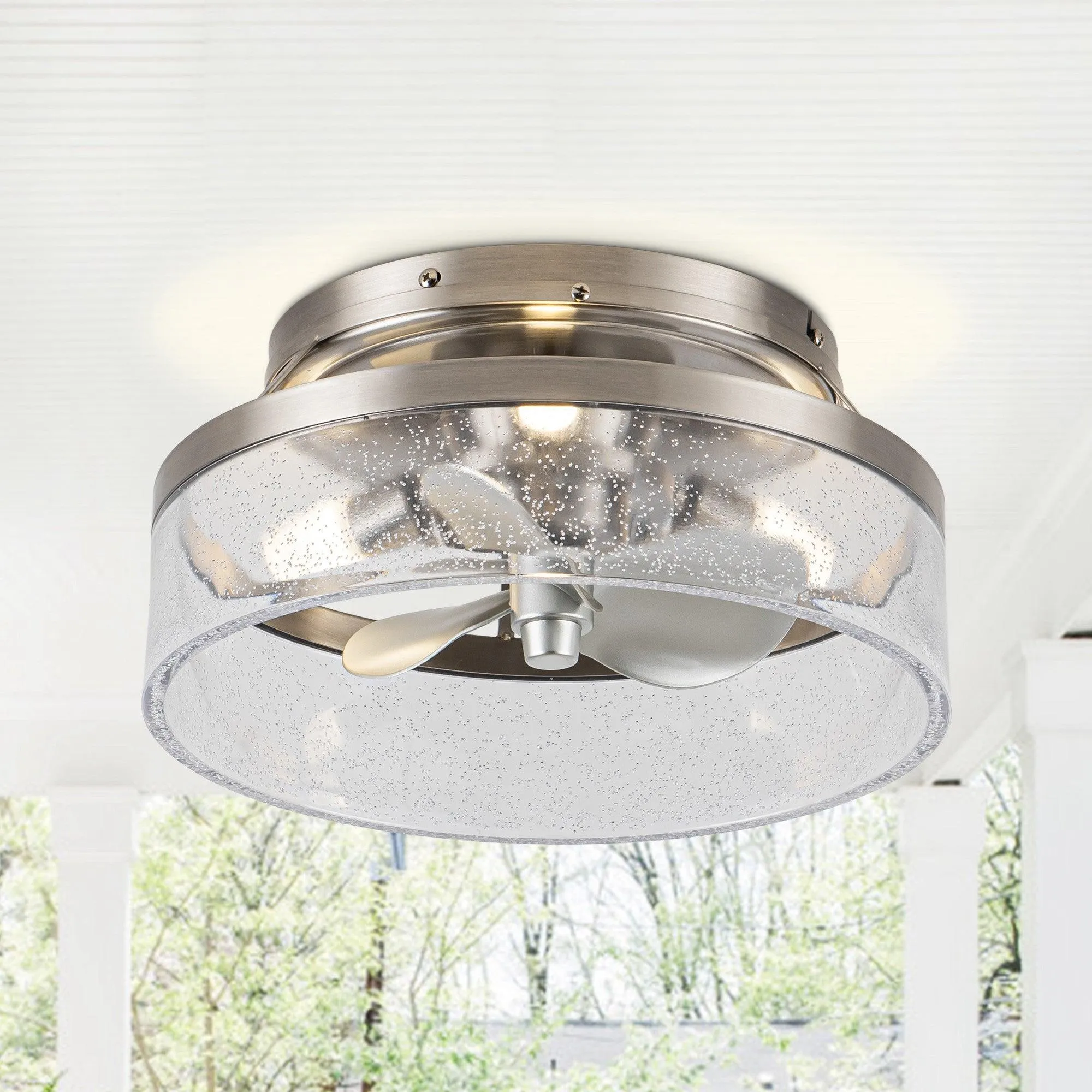 13" Flush Mount Reversible Ceiling Fan with Lighting and Remote Control