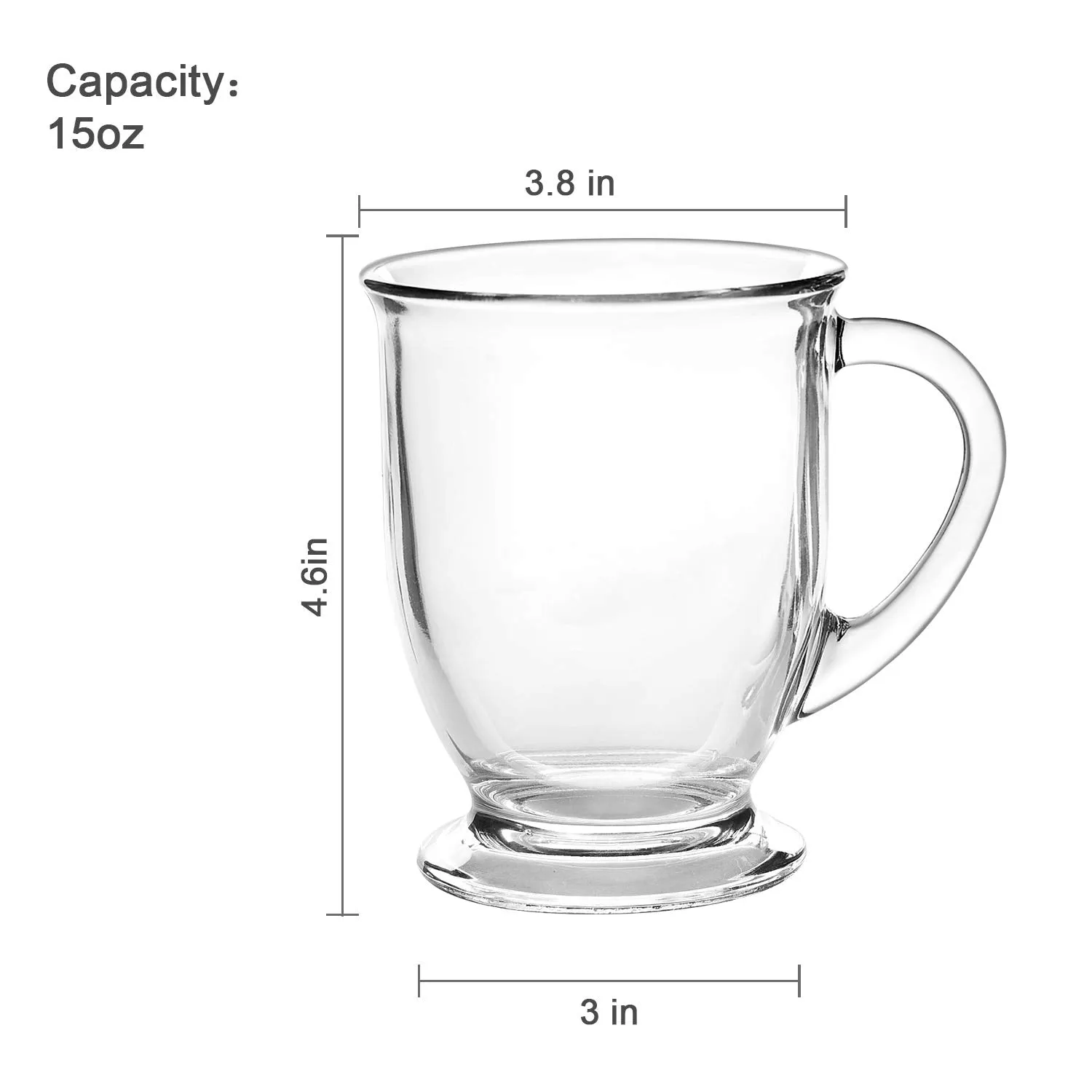 15oz/450ml Glass Coffee Mugs Clear Coffee Cups with Handles perfect for Latte, Cappuccino, Espresso Coffee, Tea and Hot Beverages, Set of 6