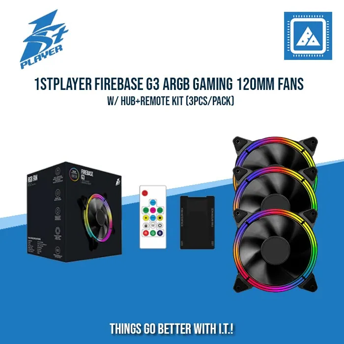 1STPLAYER FIREBASE G3 ARGB GAMING 120MM FANS W/ HUB REMOTE KIT (3PCS/PACK)