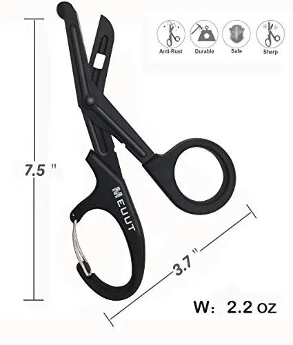 2 Pack Medical Scissors with Carabiner-7.5" Bandage Shears, Premium Quality Fluoride-Coated with Non-Stick Blades Stainless Steel EMT Scissors