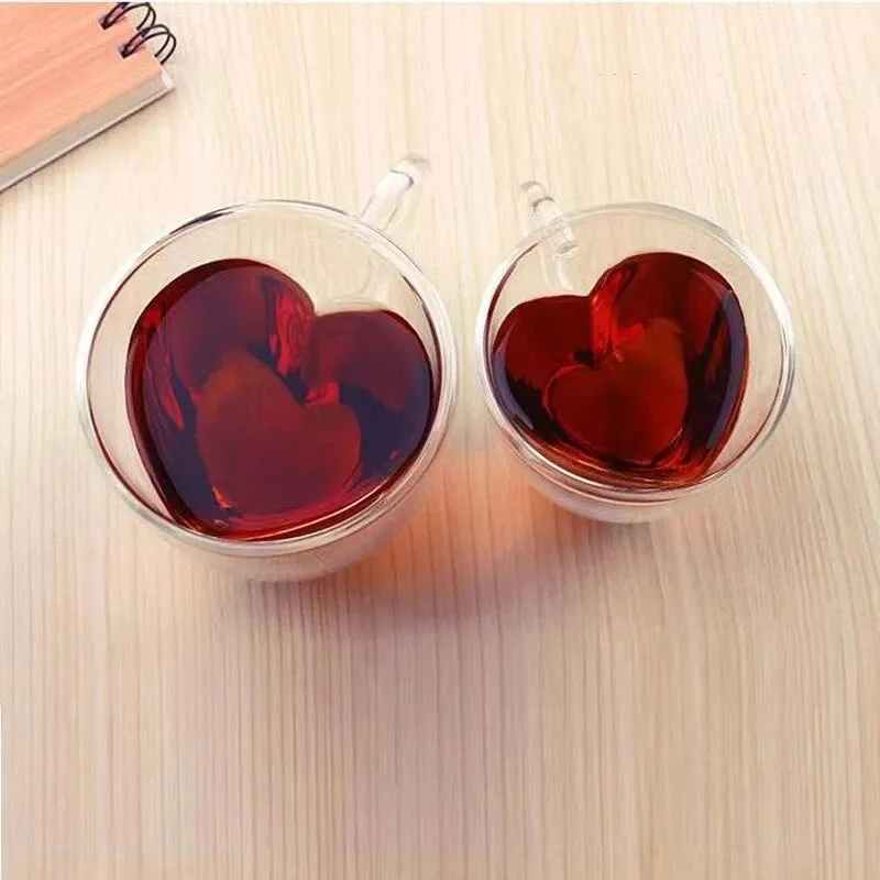 2 Pcs Heart Love Shaped Glass Coffee Mug S3876379