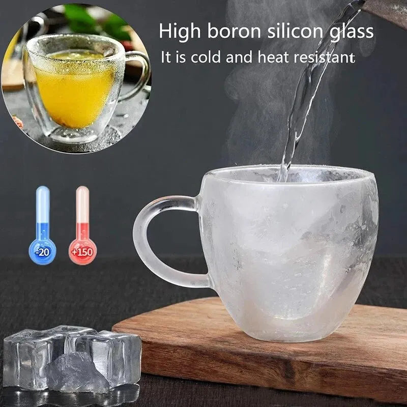 2 Pcs Heart Love Shaped Glass Coffee Mug S3876379