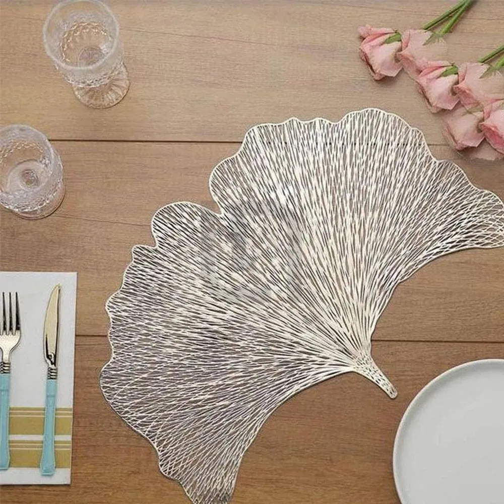 2pcs Coaster Set Non-Slip PVC Golden Fan Placemats