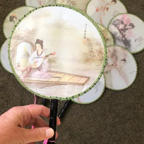 4 pack - Imperial Ladies Round Silk Fan (15.5cm)