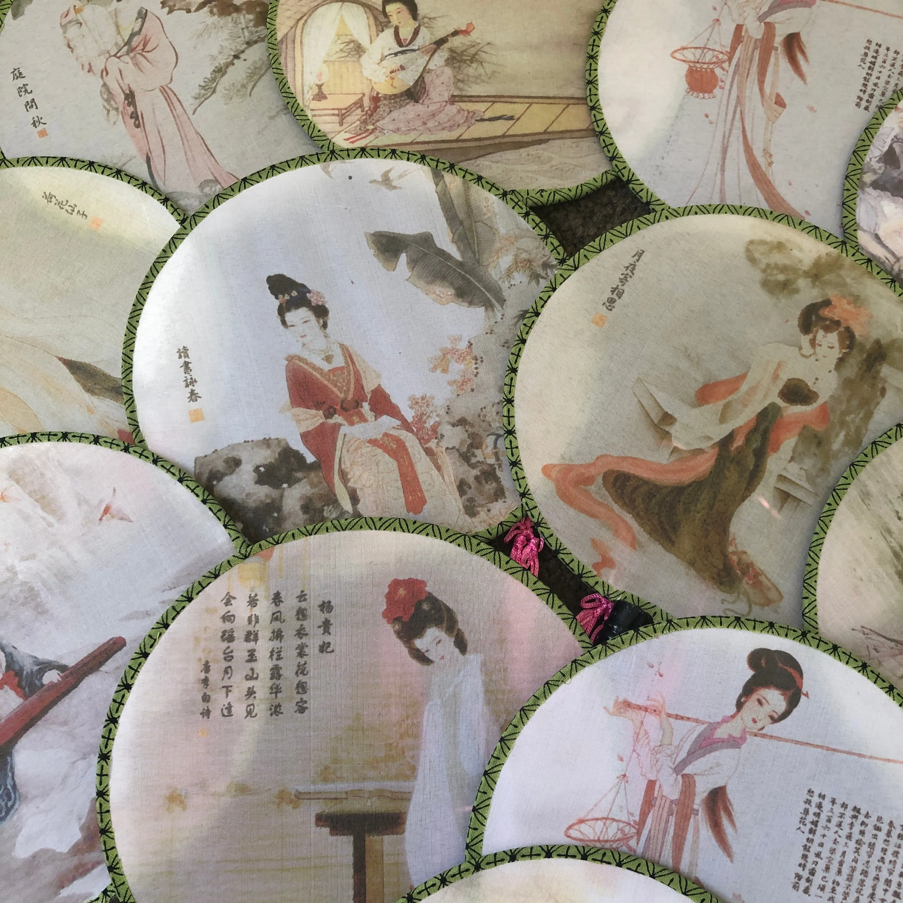 4 pack - Imperial Ladies Round Silk Fan (15.5cm)