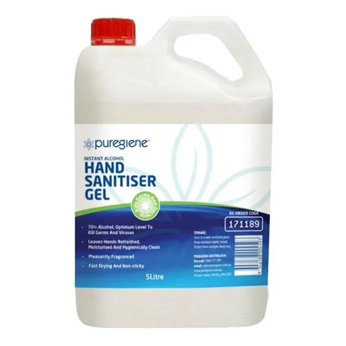 5 Litre Puregiene 70% Alcohol Based Hand Sanitiser Gel For Protection Against Bacteria and Germs