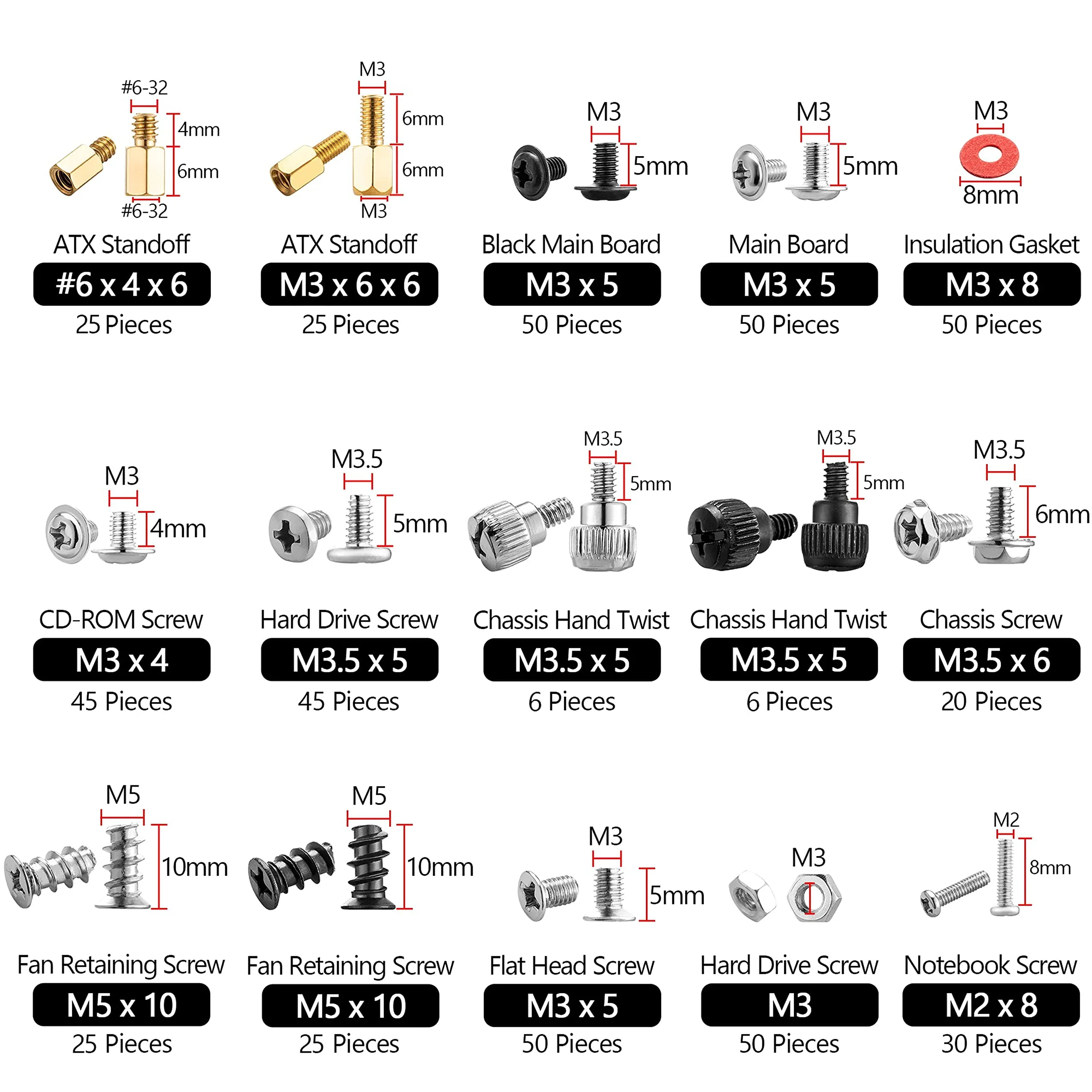 502pc Computer Screws Assortment Kit  Motherboard Standoff Risers Screw Set