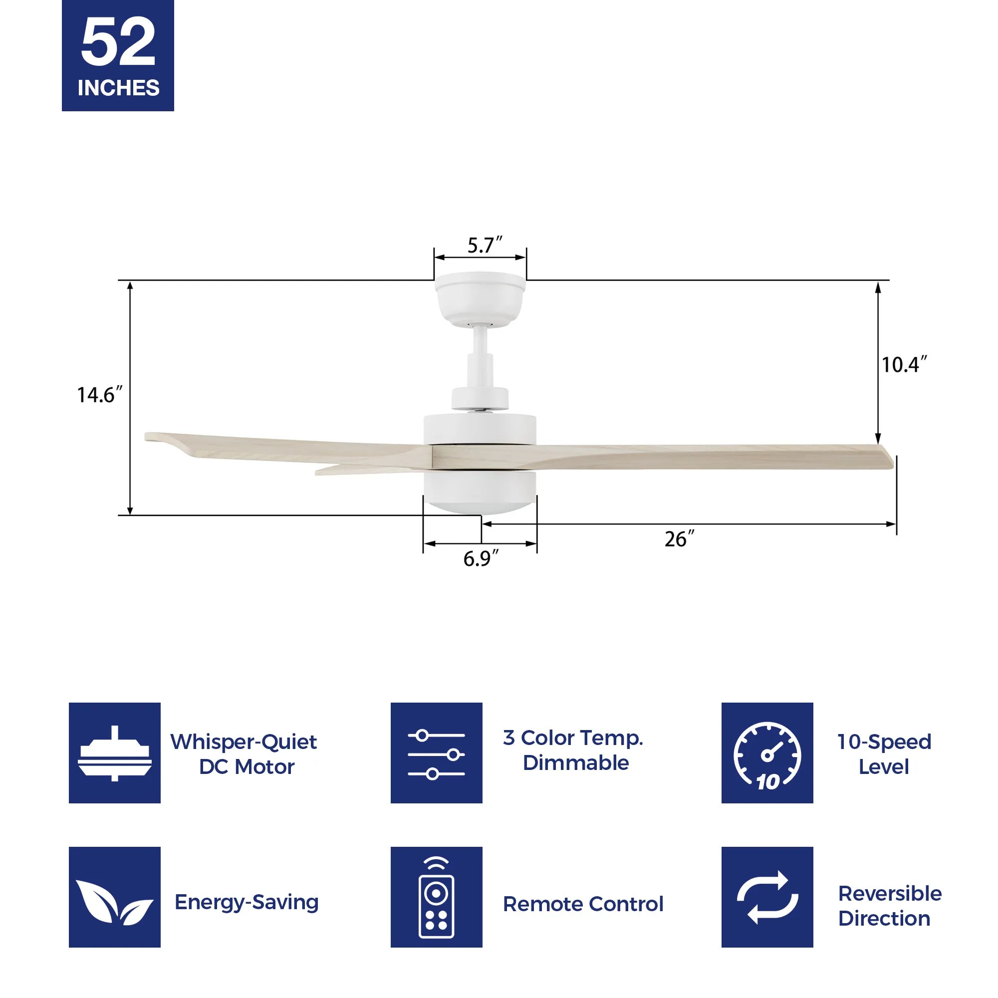 52 inch Serendipity Best DC Ceiling Fan with LED Light and Remote