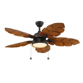 52 Inch Tropical Ceiling Fan with Light, Pull Chain, Indoor Outdoor Ceiling Fan for Patio, Palm Leaf Outdoor Ceiling Fan with Light for Living Room, Bedroom, Kitchen, Reversible Fan, Black Bronze