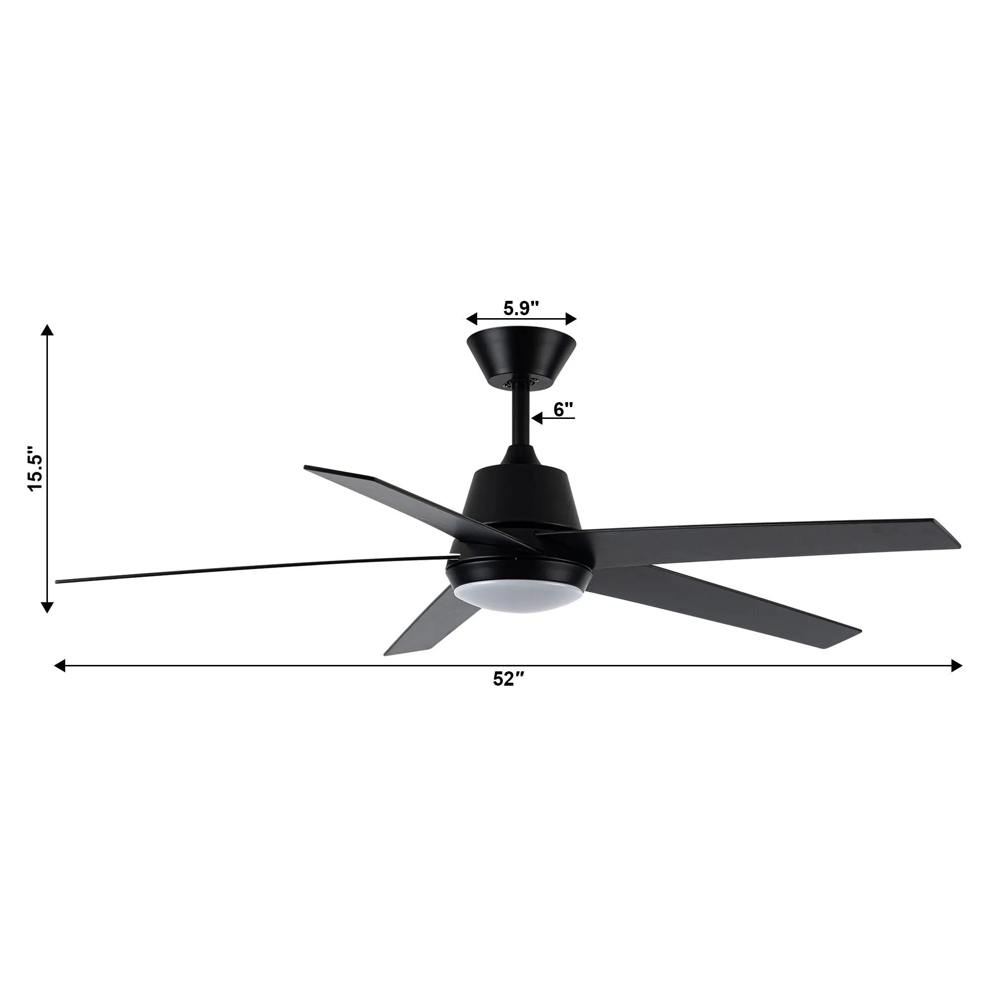 52" Vaczon 5 Blades Ceiling Fan with LED Light and Remote Control