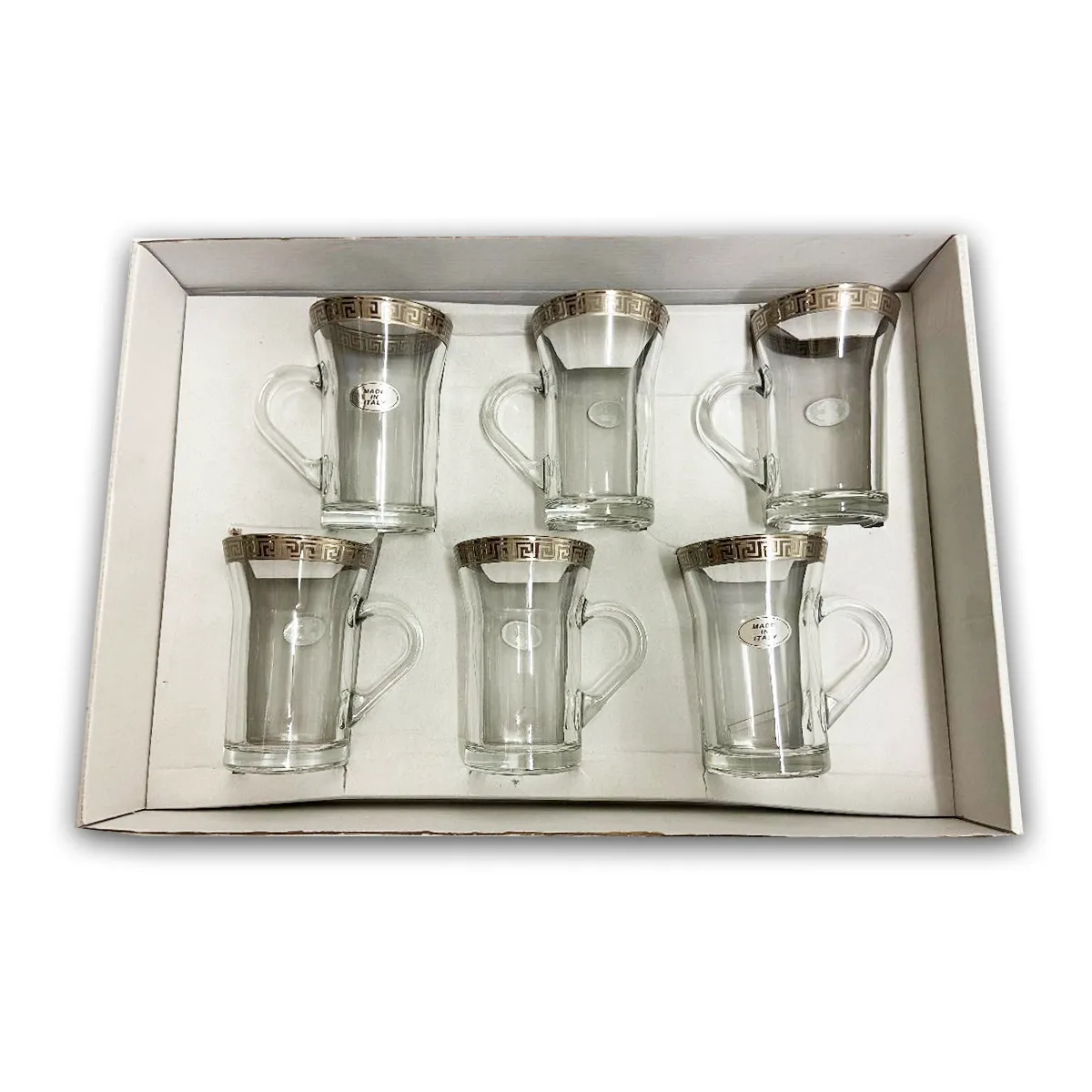 6 PC Silver Versace Inspired Design Glass Cups