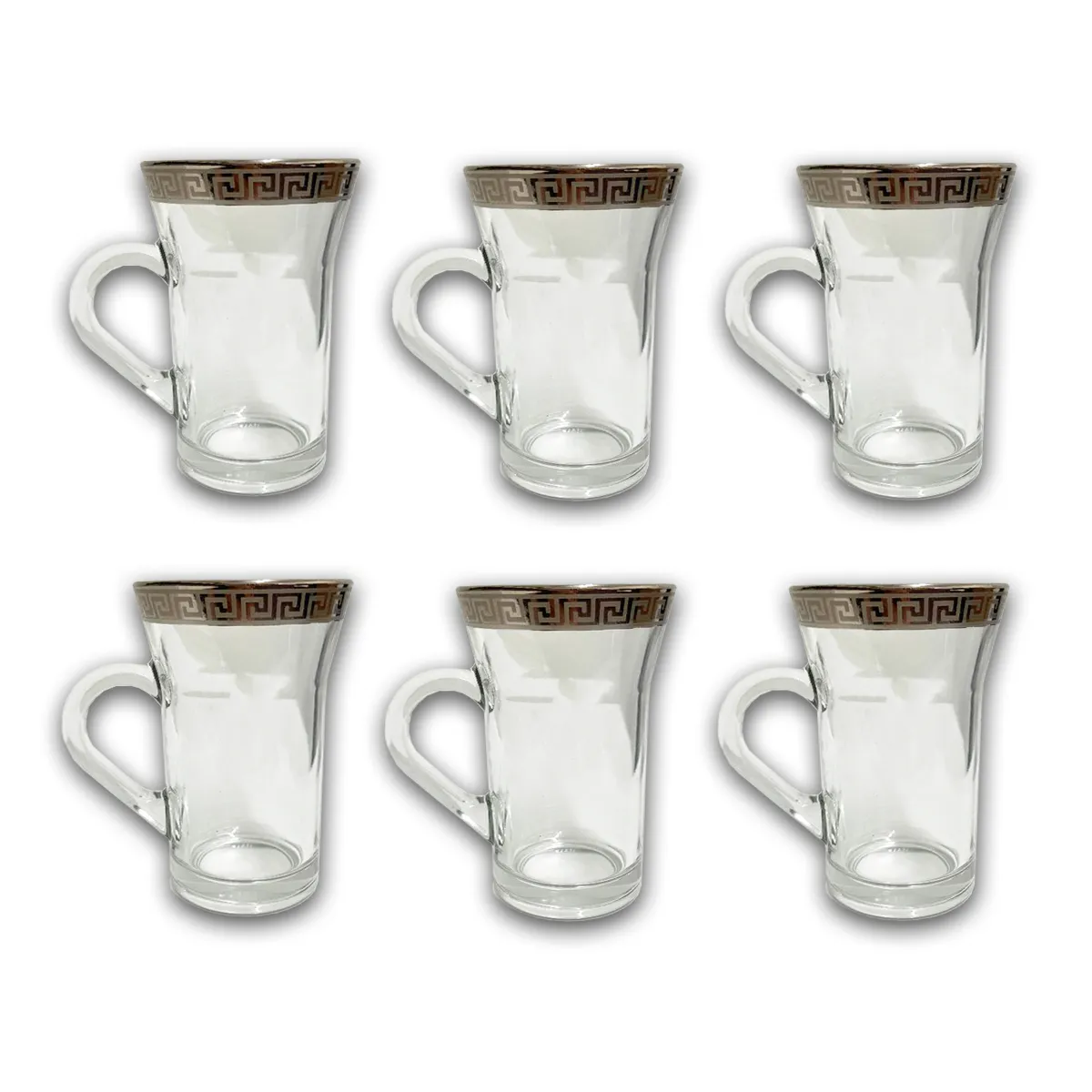 6 PC Silver Versace Inspired Design Glass Cups