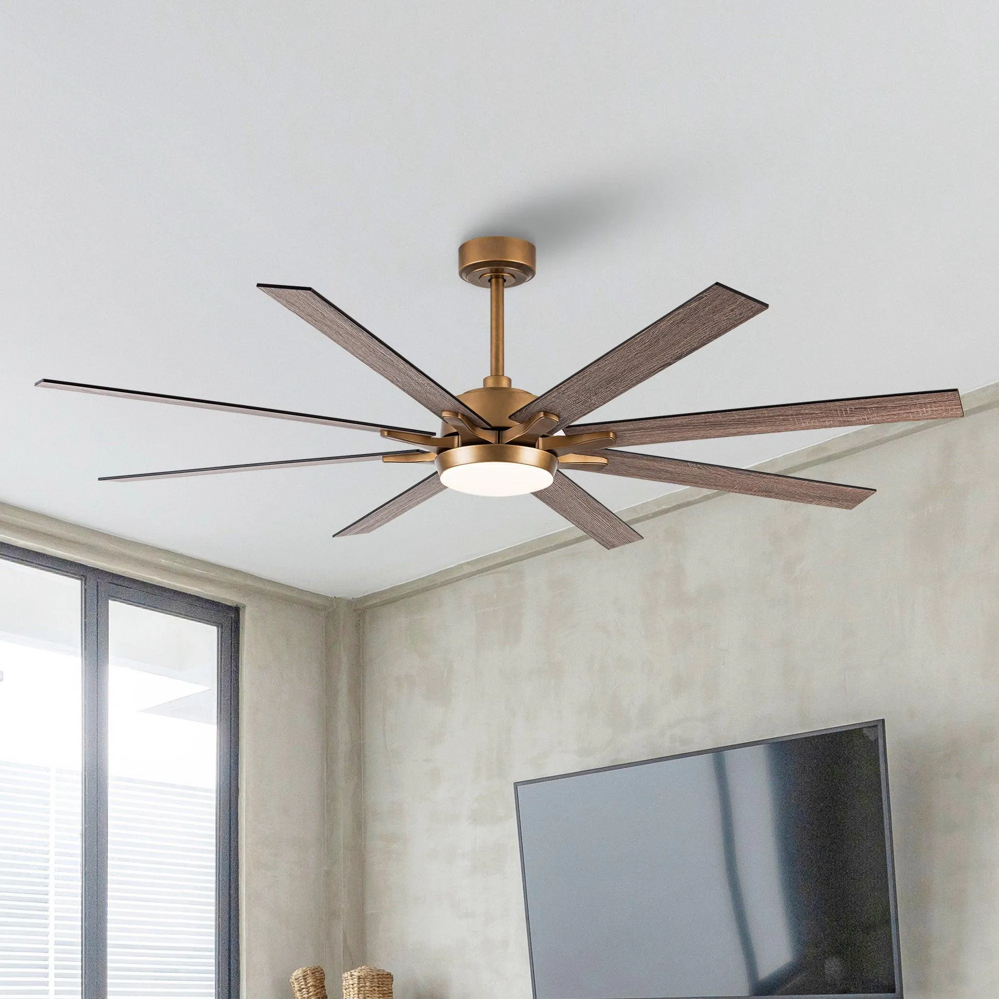 65" Balachandran Industrial DC Motor Downrod Mount Ceiling Fan with LED Lighting and Remote Control