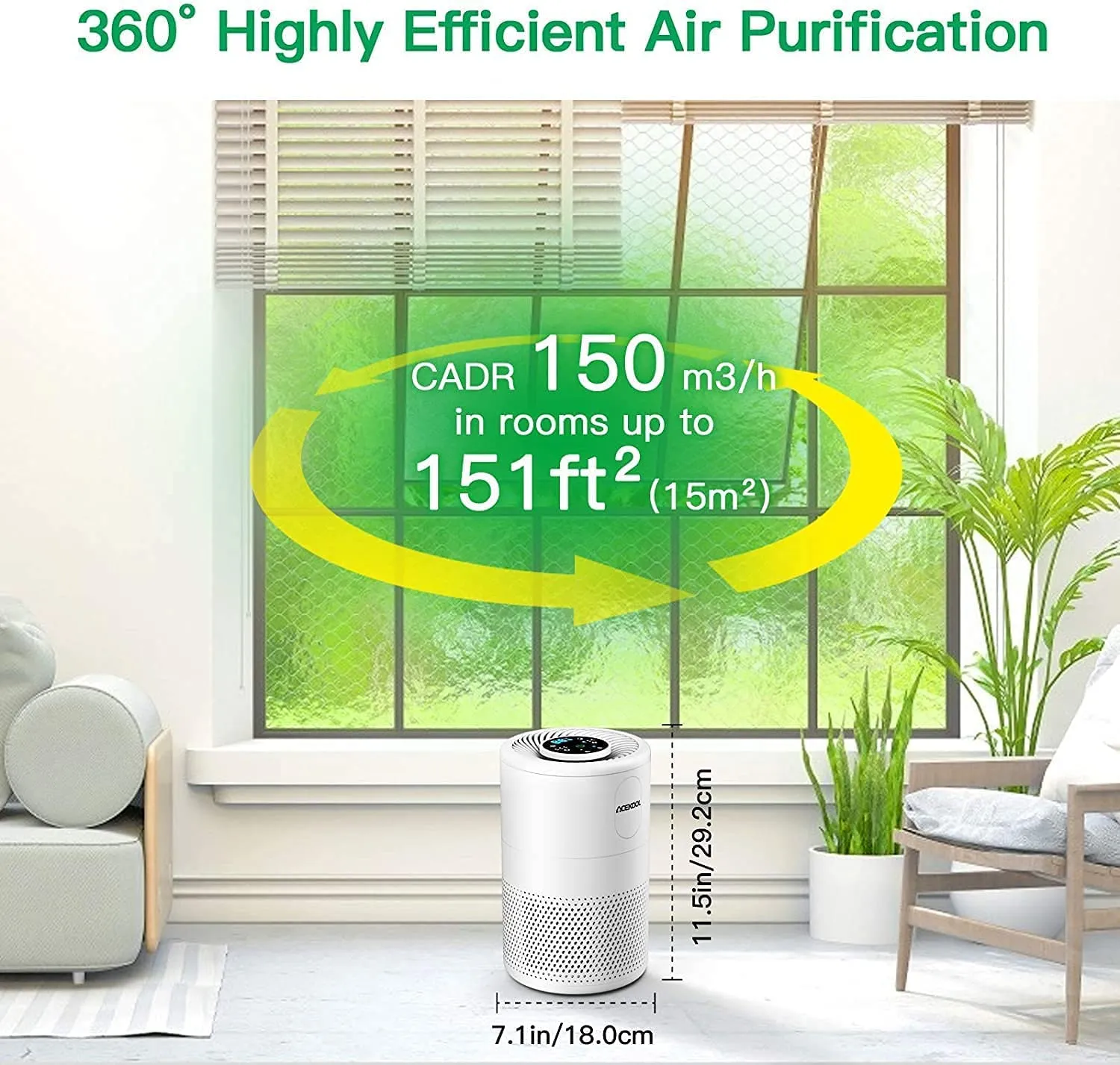 ACEKOOL Air Purifier D02 H13 HEPA Filter Smart Mode Air Purifier UK Plug