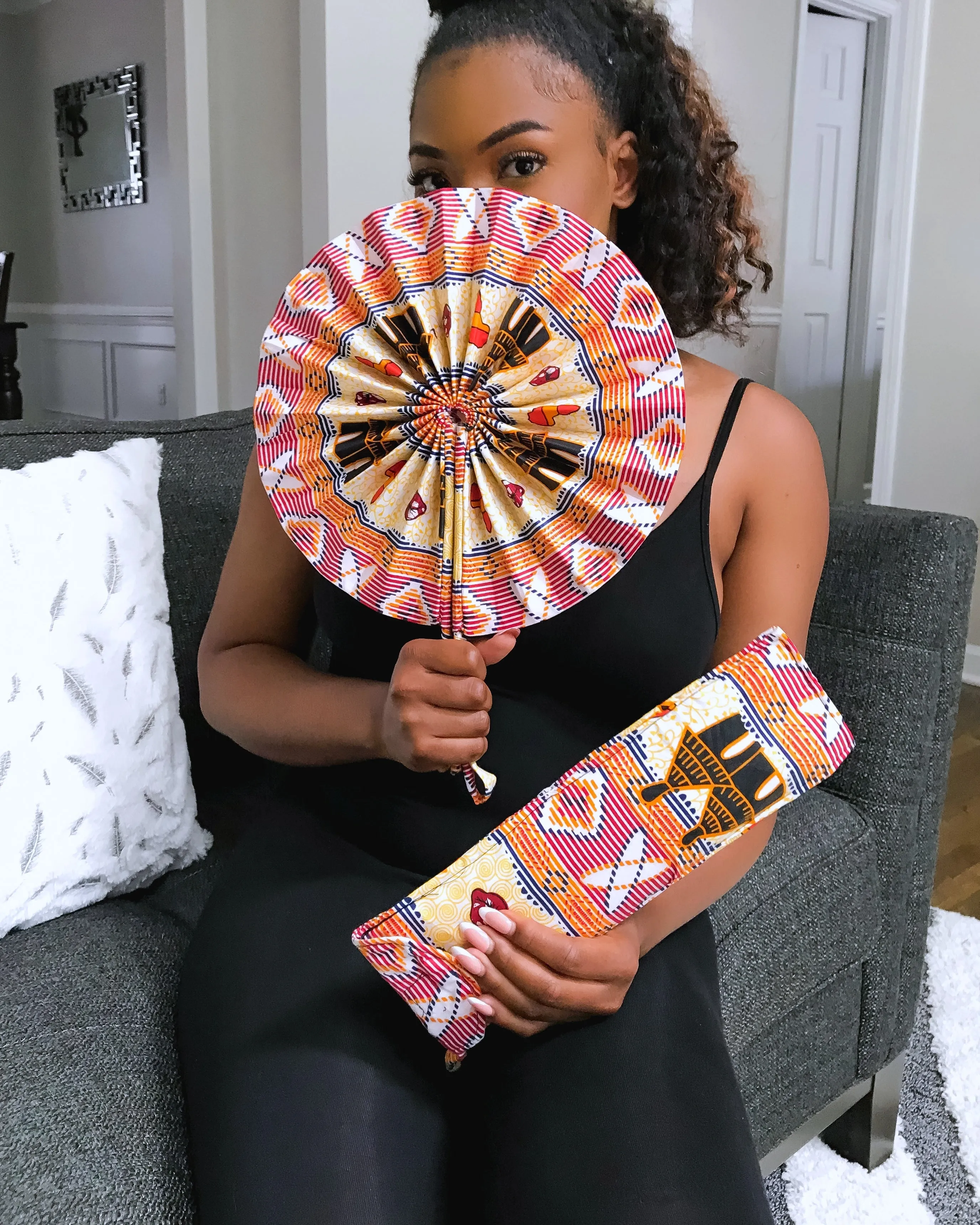 African Print Handheld Foldable Fan