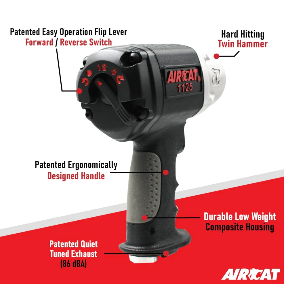 AirCat 1125 - 1/2" Composite Impact Wrench, 1000 ft-lb Maximum Torque