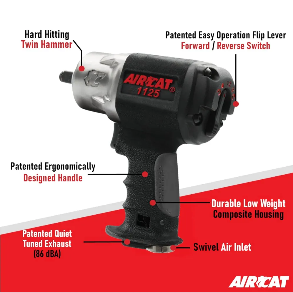 AirCat 1125 - 1/2" Composite Impact Wrench, 1000 ft-lb Maximum Torque