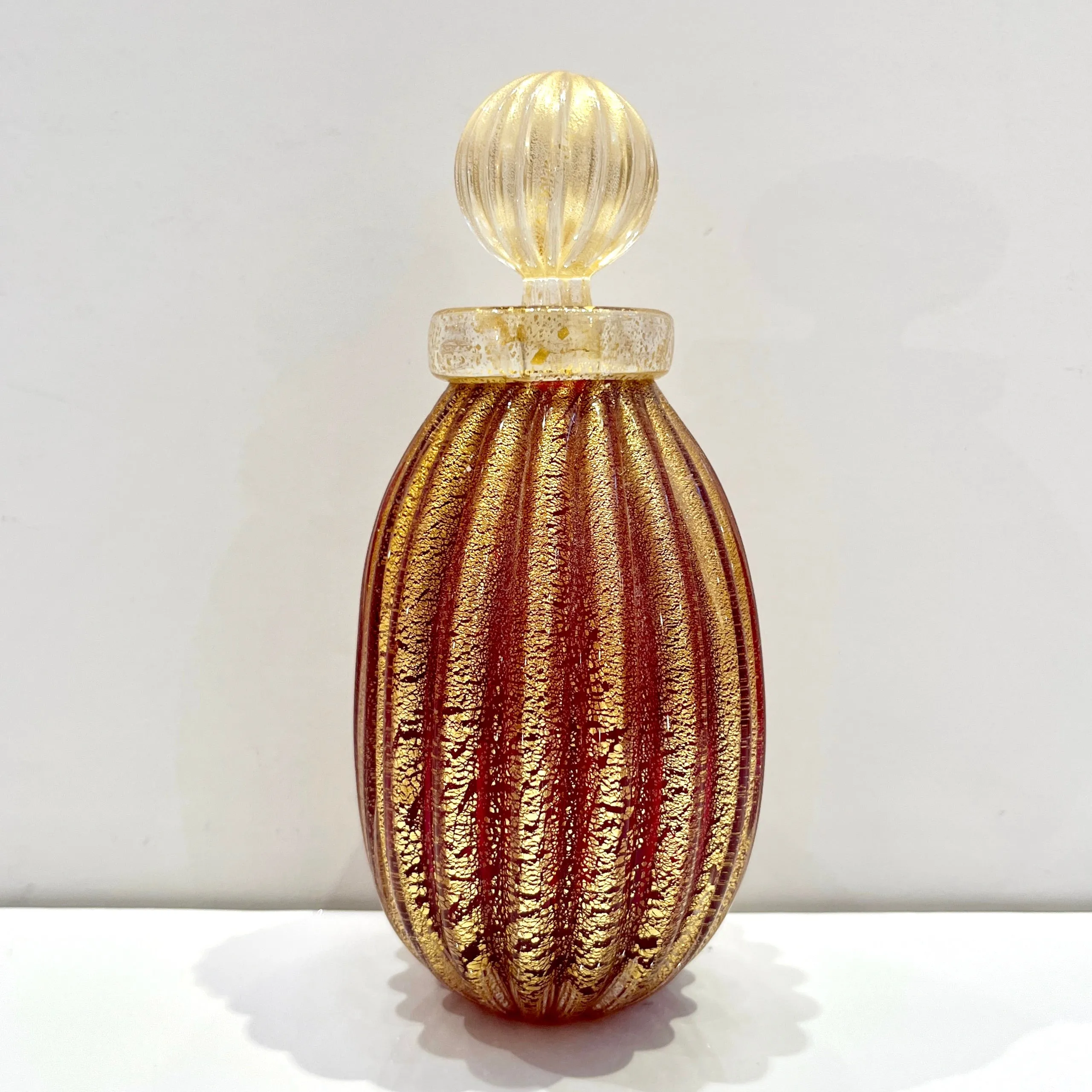 Alberto Donà 1970s Vintage Italian Crystal Gold Ruby Red Murano Glass Bottle