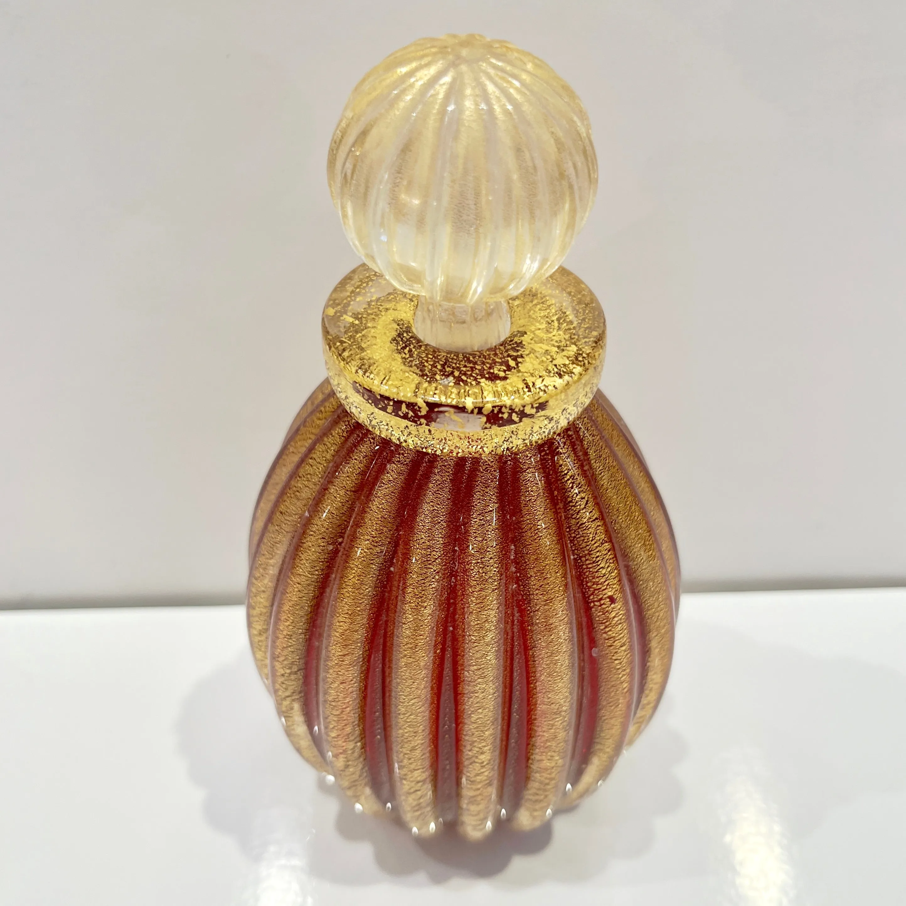 Alberto Donà 1970s Vintage Italian Crystal Gold Ruby Red Murano Glass Bottle