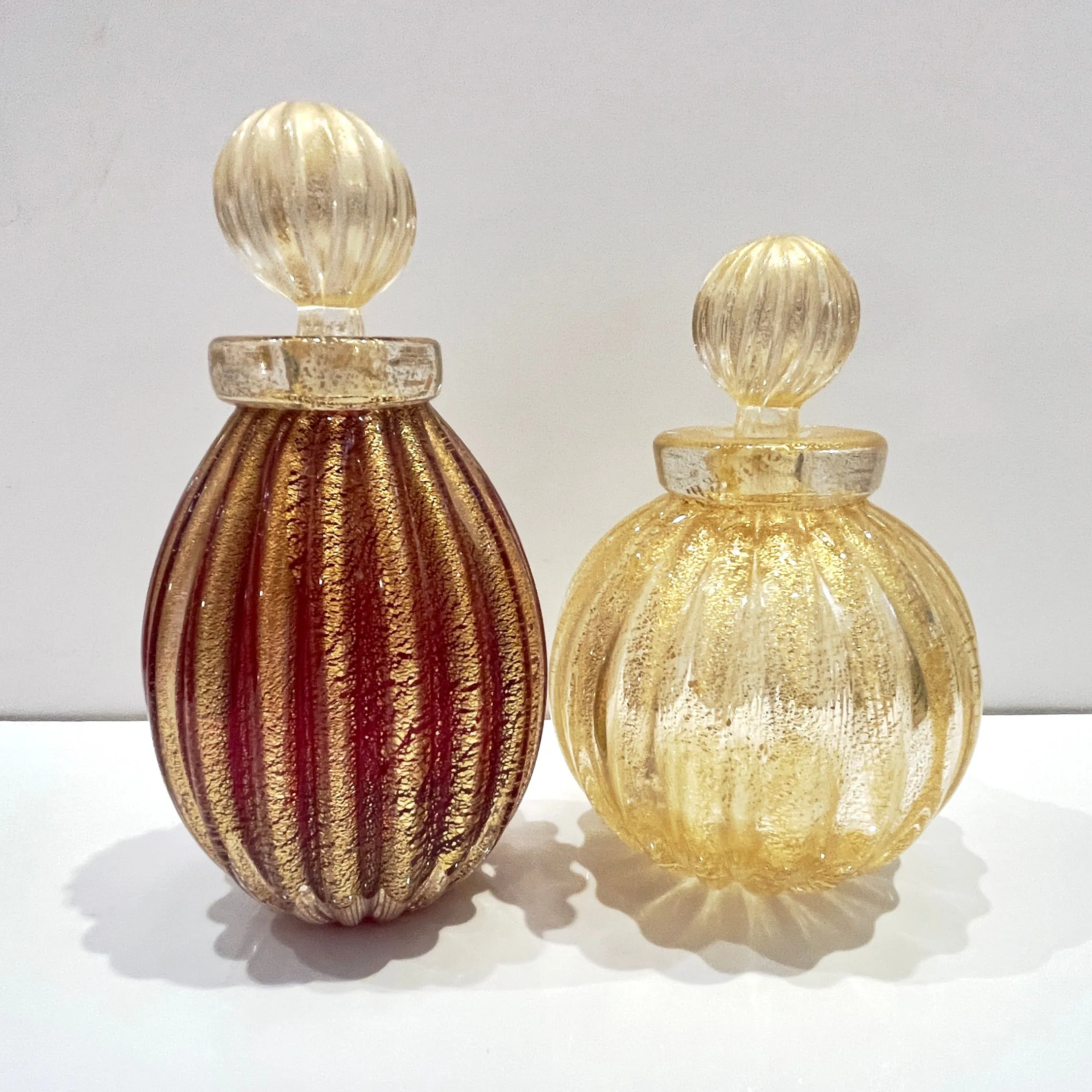 Alberto Donà 1970s Vintage Italian Crystal Gold Ruby Red Murano Glass Bottle