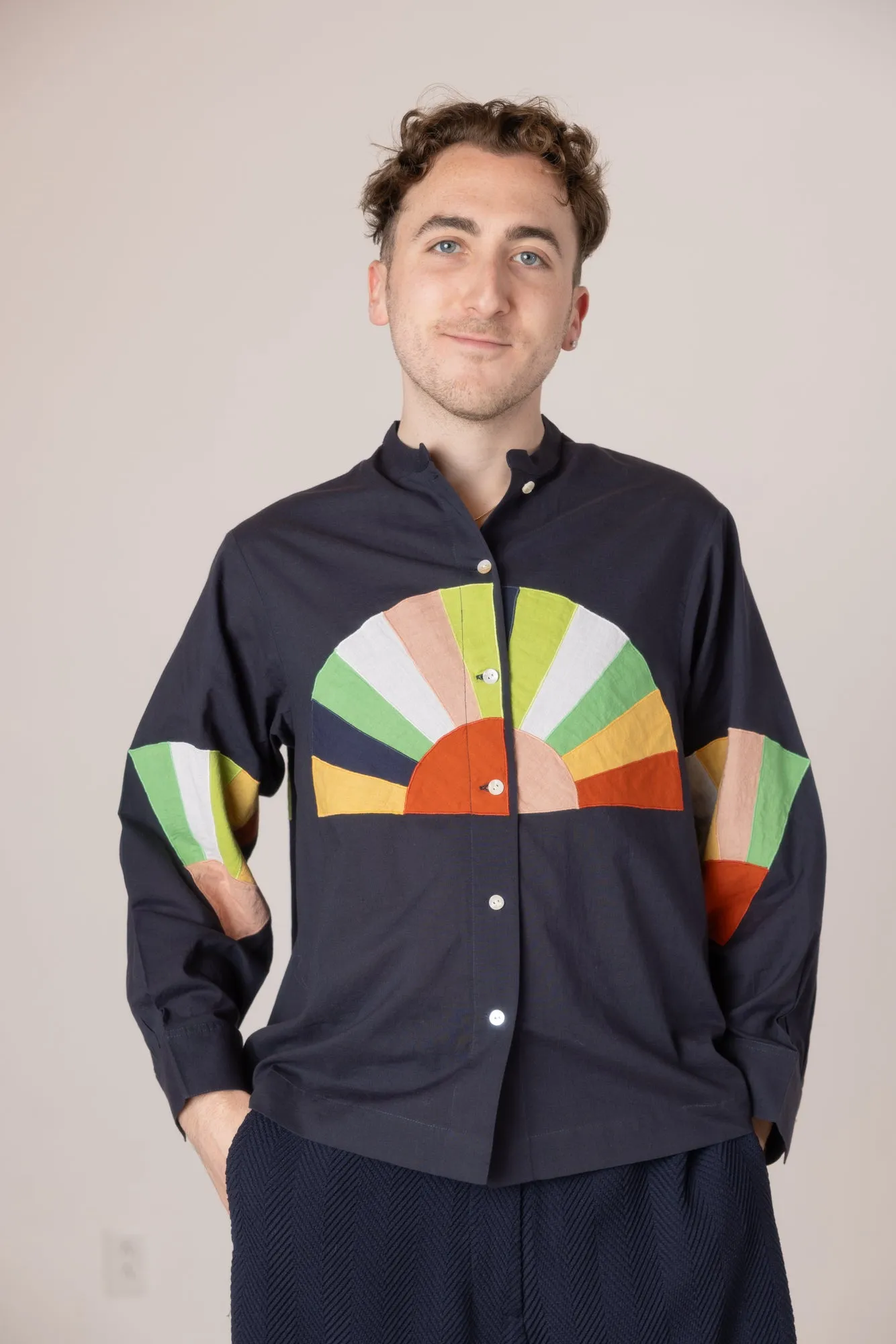 Alpha Buttondown- Fan Patch Cotton Navy