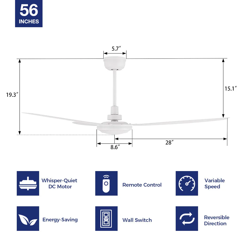 Alya 56" Industrial-Style Ceiling Fan with Remote and Wall Switch(NO LED)