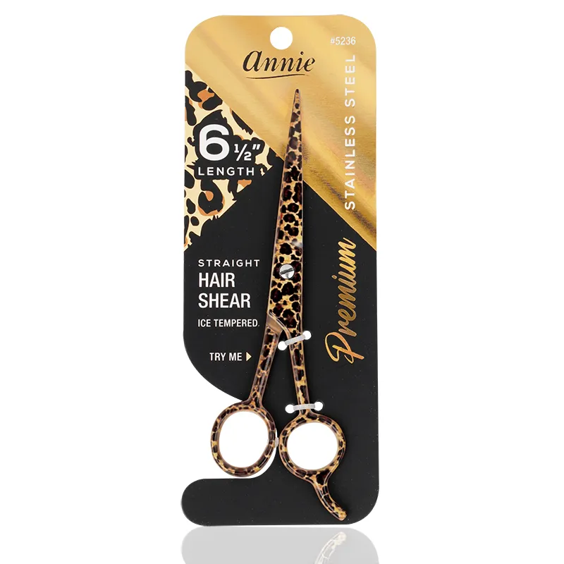 Annie Stainless Steel Straight Hair Shears 6.5 Inch Leopard Pattern