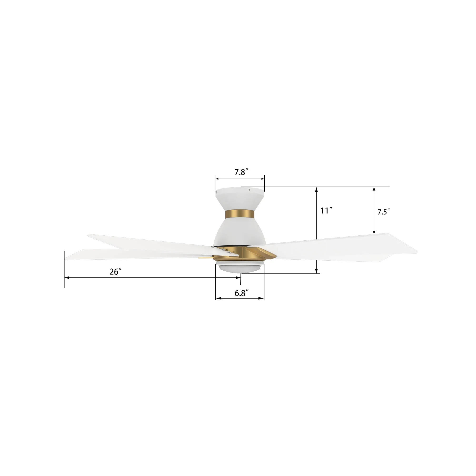 ASCENDER 52 inch 5-Blade Flush Mount Smart Ceiling Fan with LED Light & Remote Control - White/White (Gold Detail)