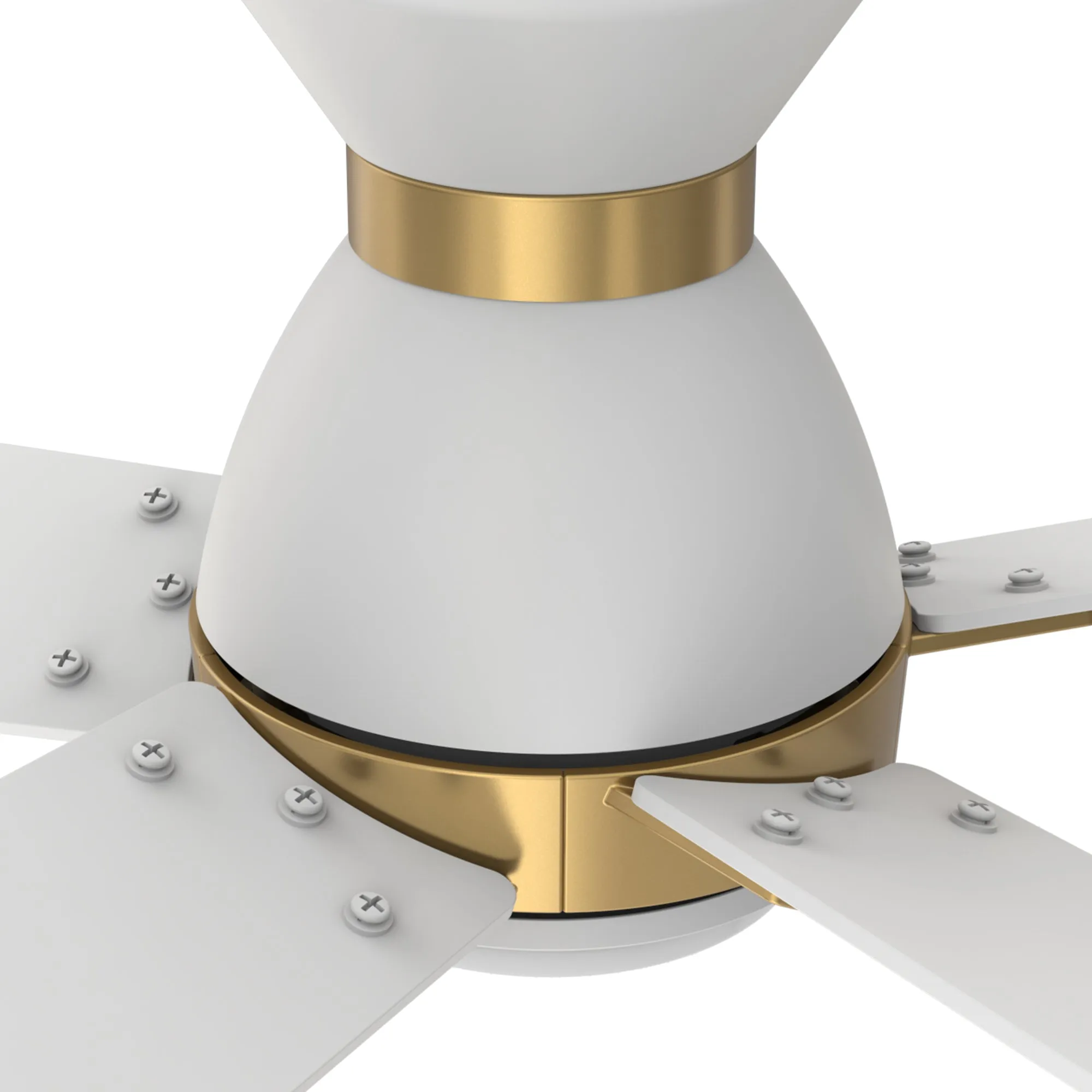 ASCENDER 52 inch 5-Blade Flush Mount Smart Ceiling Fan with LED Light & Remote Control - White/White (Gold Detail)