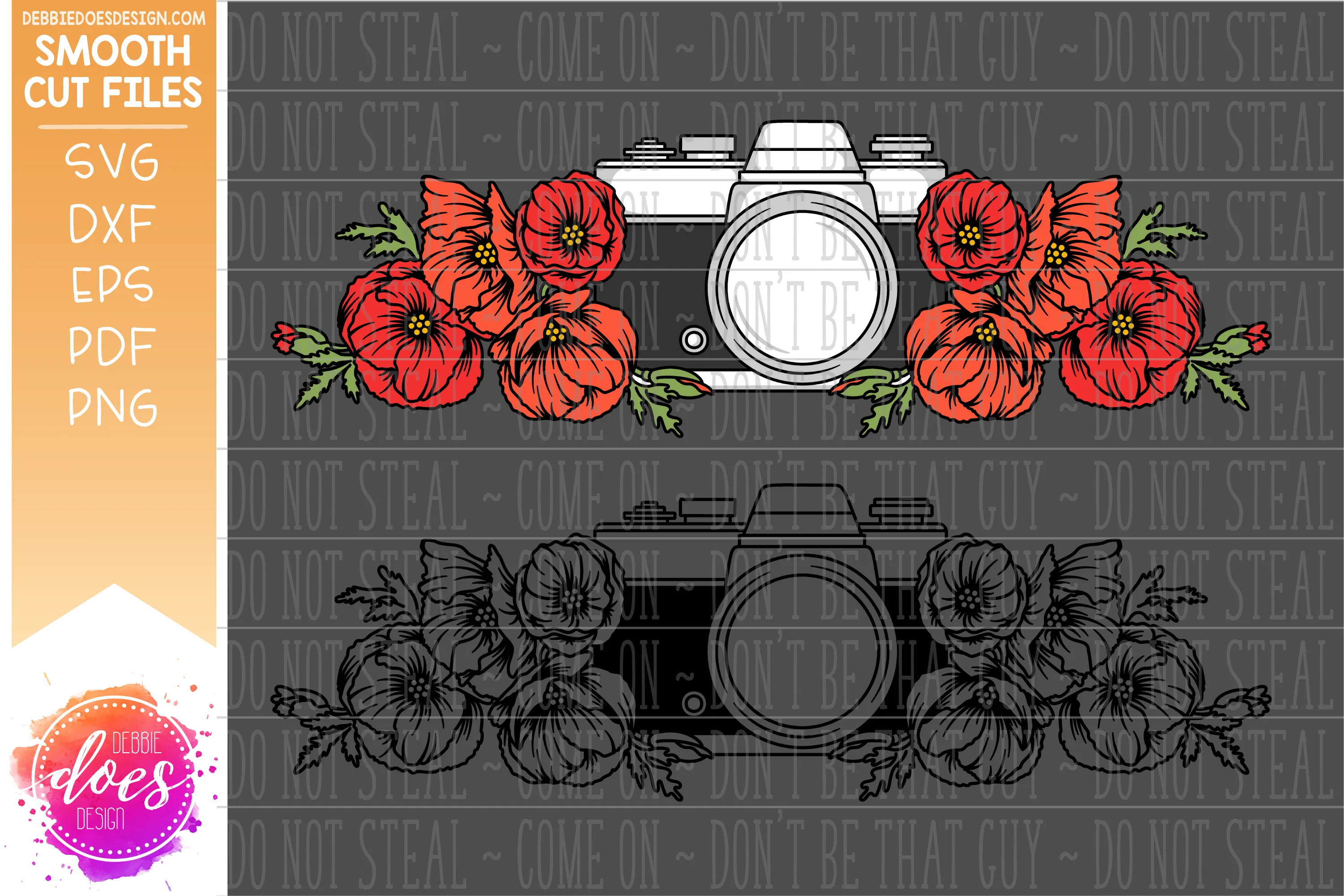 Camera with Flowers Arrangement 1 - Includes 2 Versions! - SVG Files