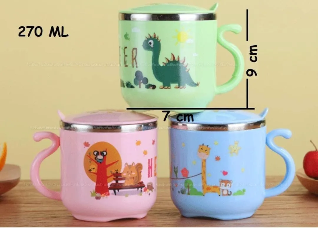 Cartoon Print Stainless Steel Double Wall Vacuum Insulated Cup – 270 ML (Random design)