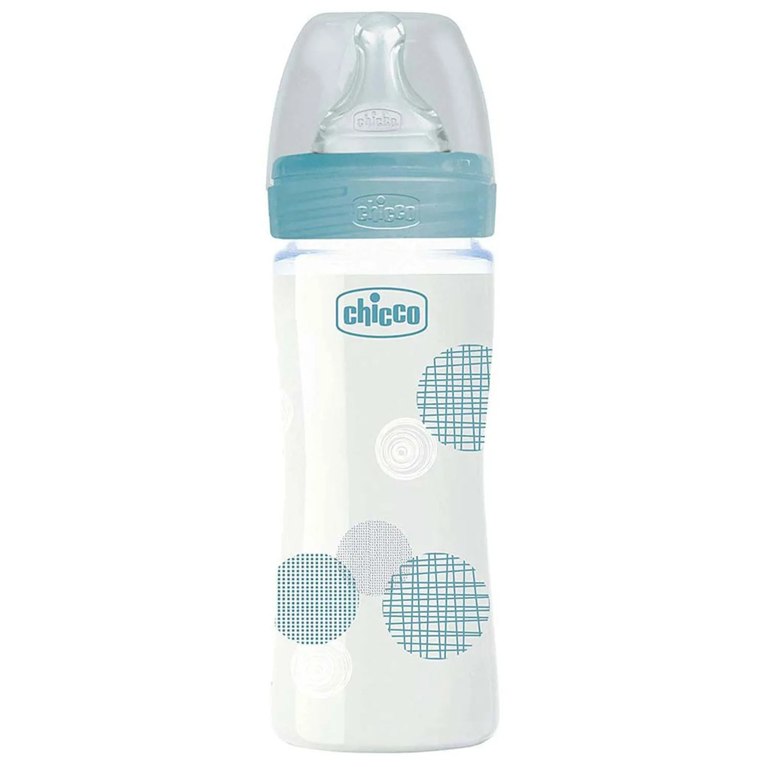 CHICCO WELL-BEING GLASS BOTTLE 240ML SLOW FLOW 0M  SILICONE BLUE