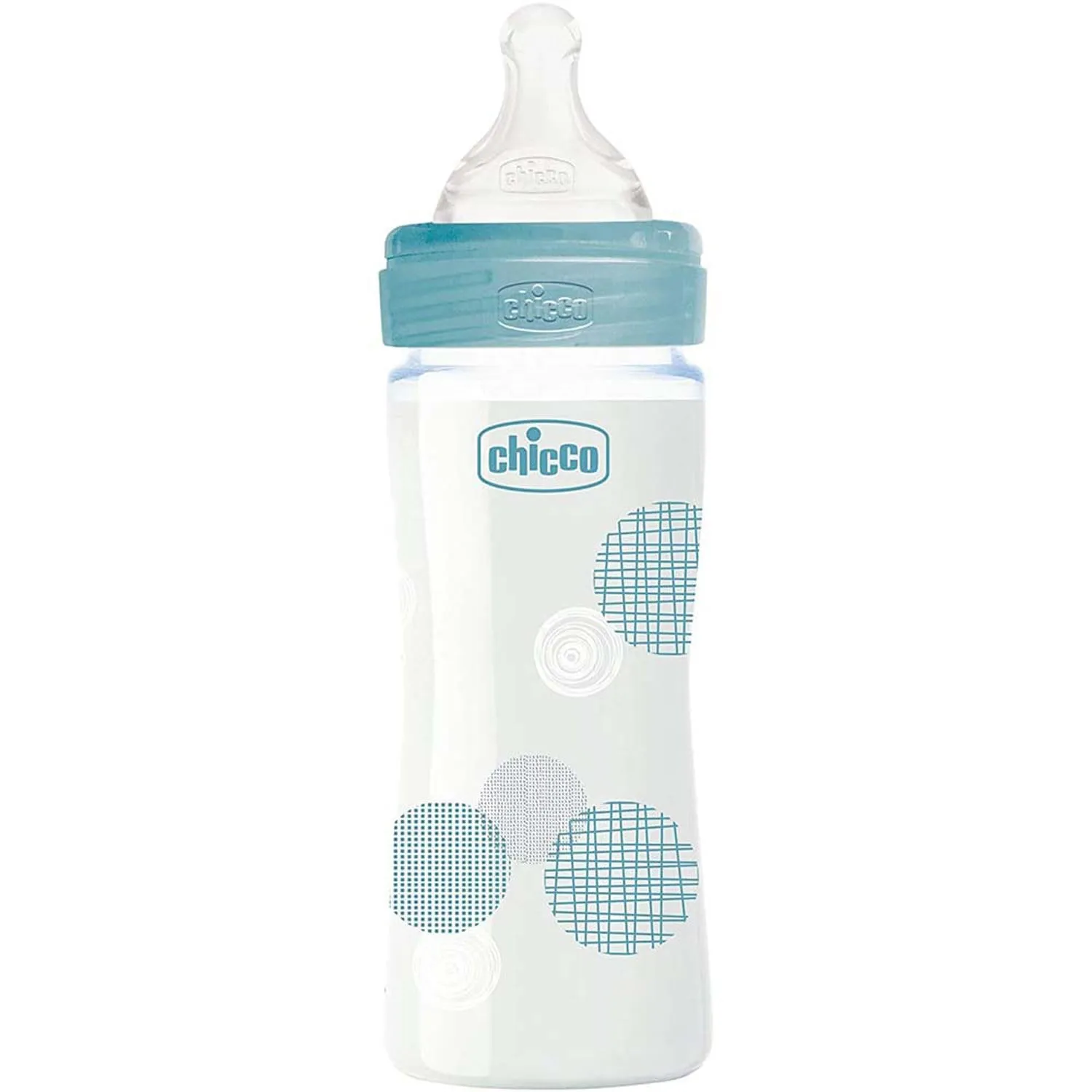 CHICCO WELL-BEING GLASS BOTTLE 240ML SLOW FLOW 0M  SILICONE BLUE