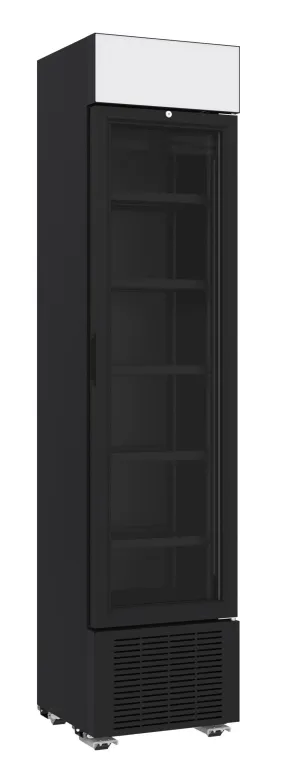 Combisteel Single Door Slimline Bottle Fridge Merchandiser Black 232 Litre with Canopy - 7464.0200