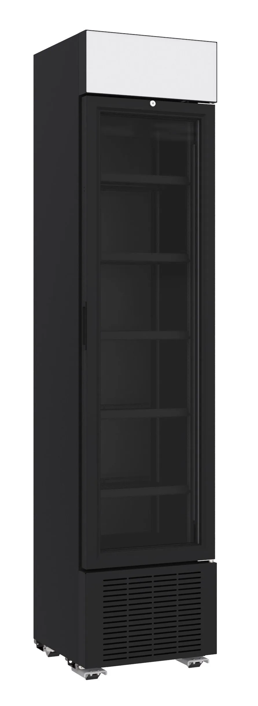 Combisteel Single Door Slimline Bottle Fridge Merchandiser Black 232 Litre with Canopy - 7464.0200