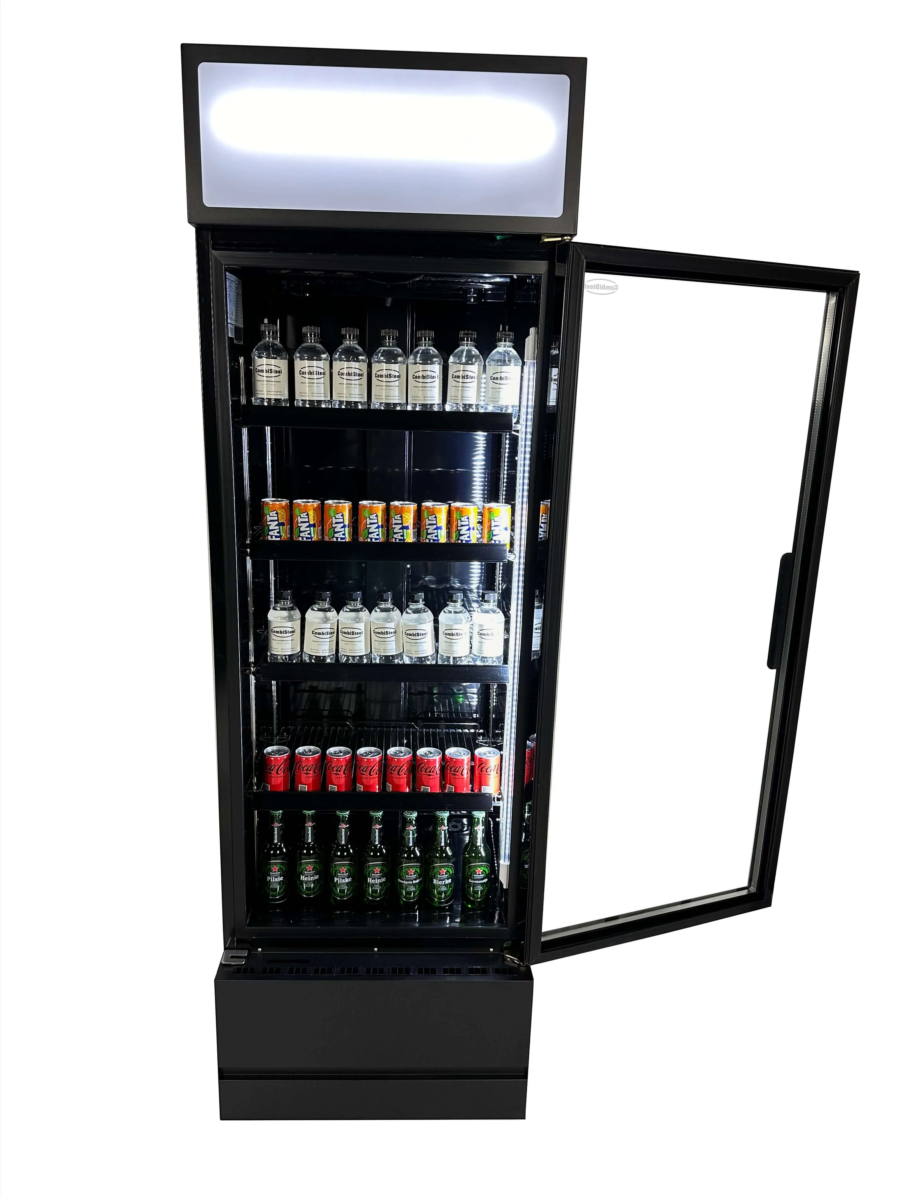 Combisteel Single Hinged Glass Door Bottle Fridge Merchandiser Black 360Ltr - 7455.2104