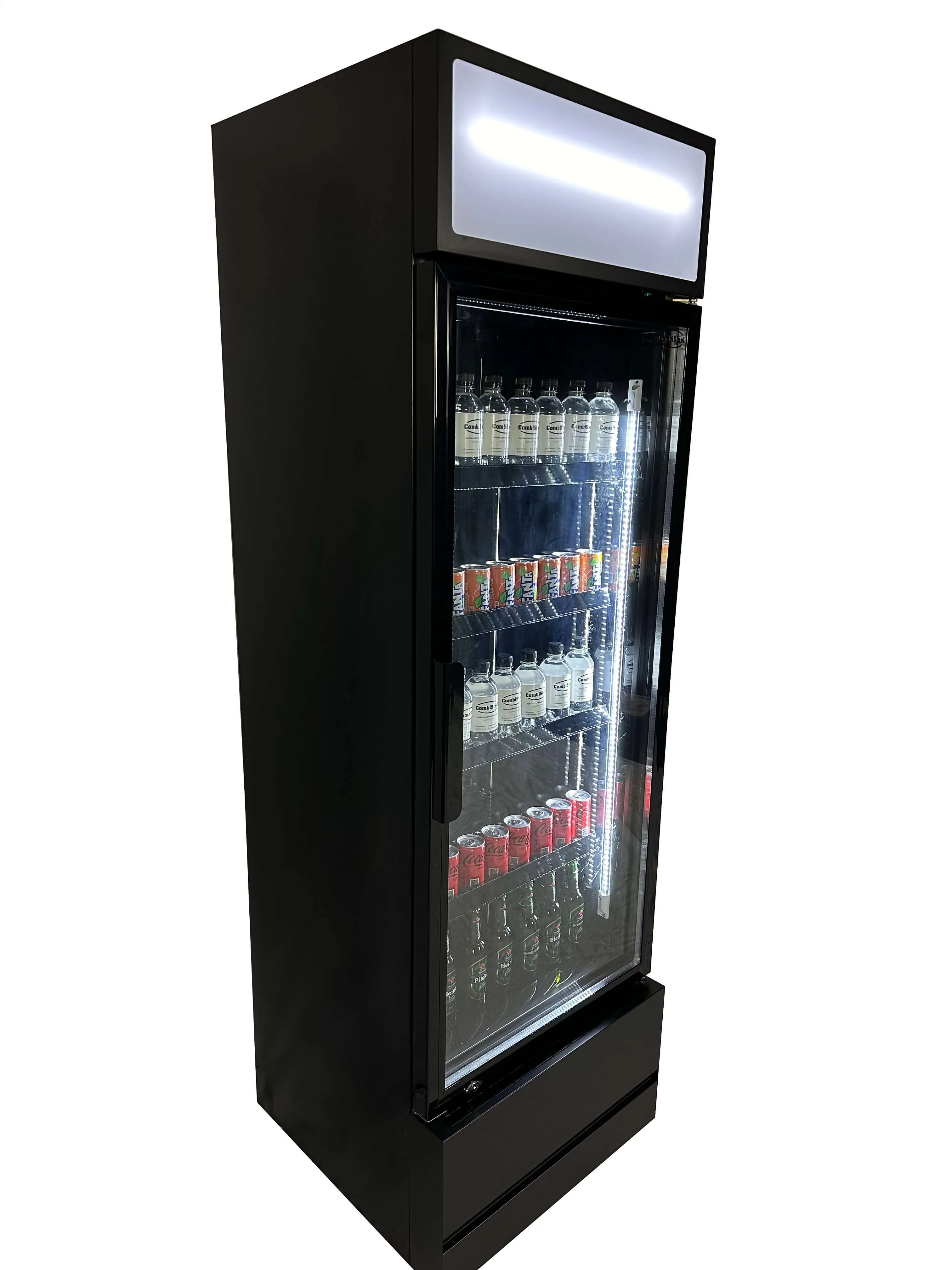 Combisteel Single Hinged Glass Door Bottle Fridge Merchandiser Black 360Ltr - 7455.2104