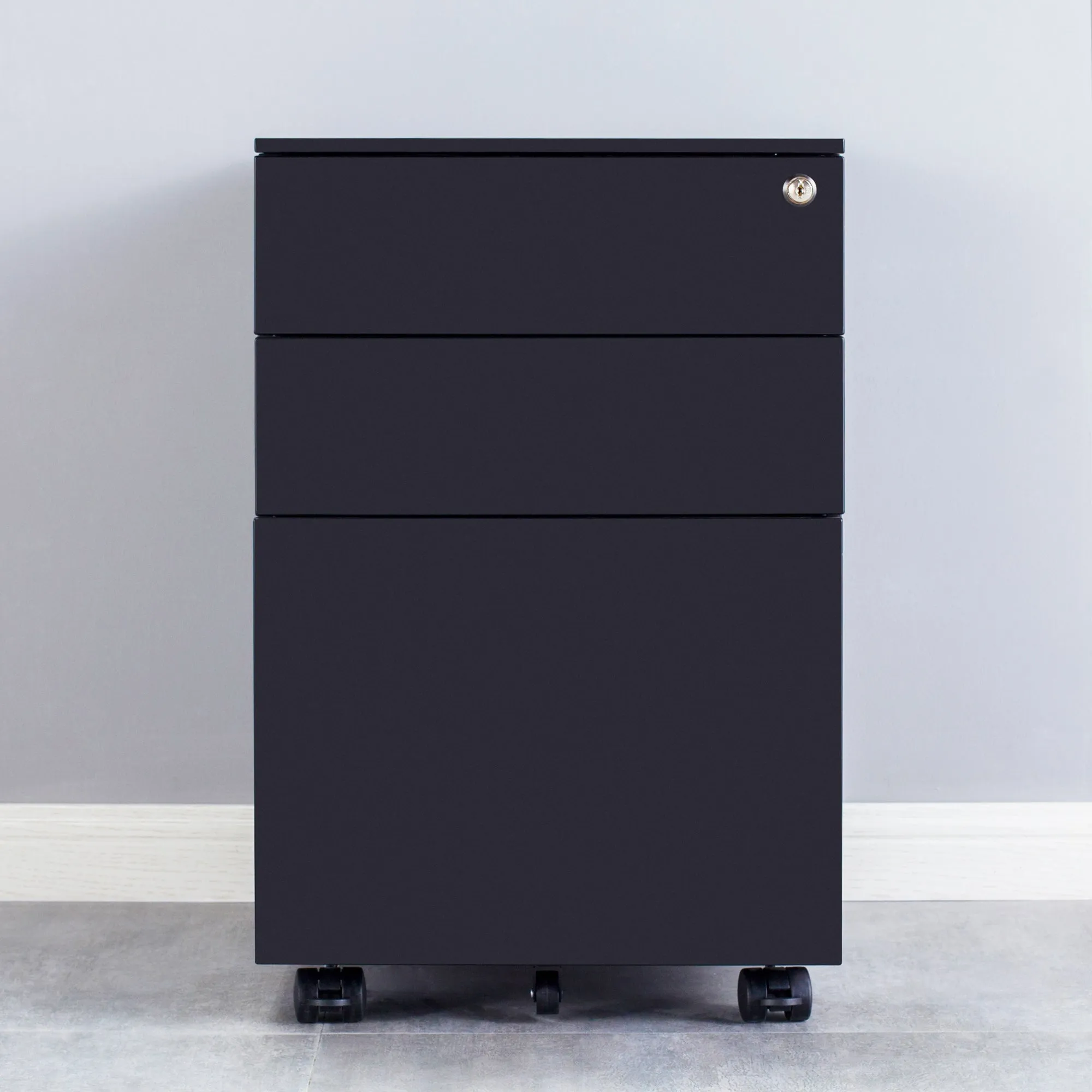 Compact 3 Drawer Mobile File Cabinet - Black