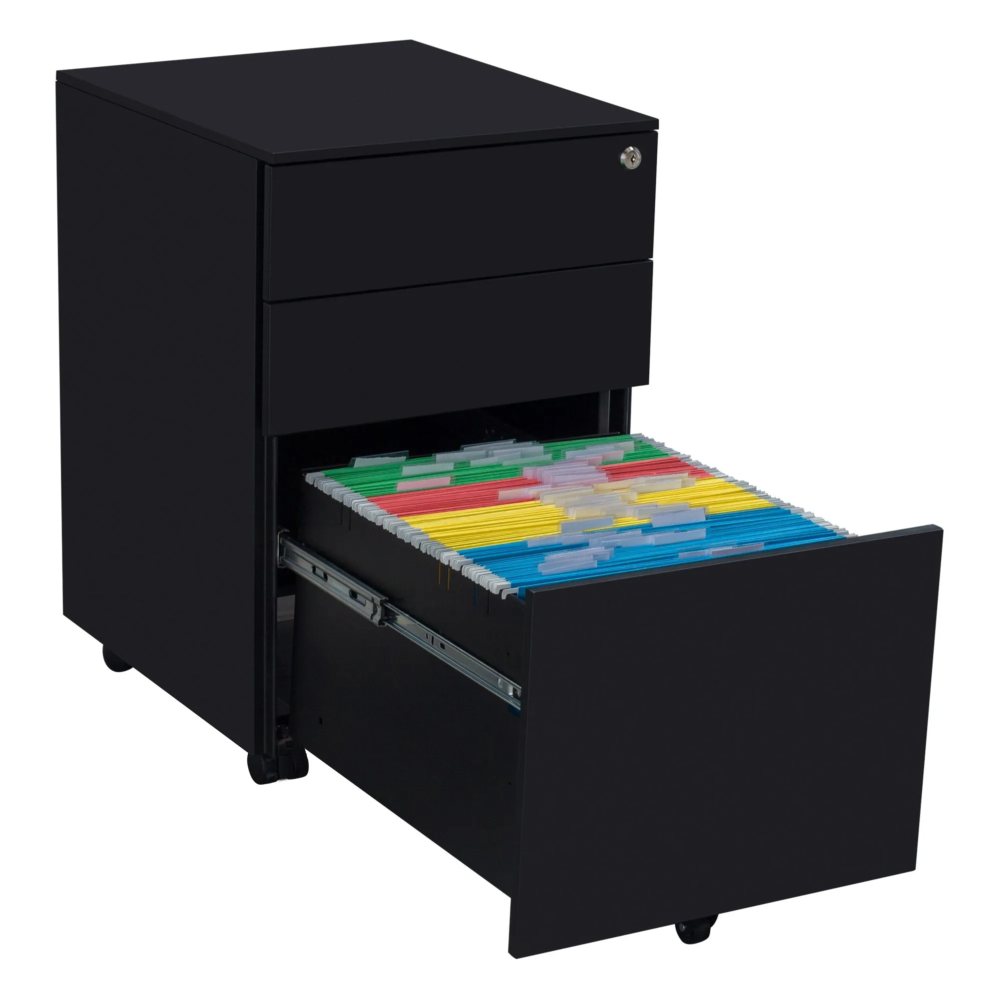 Compact 3 Drawer Mobile File Cabinet - Black