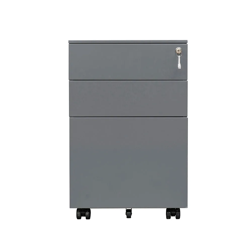 Compact 3 Drawer Mobile File Cabinet - Grey