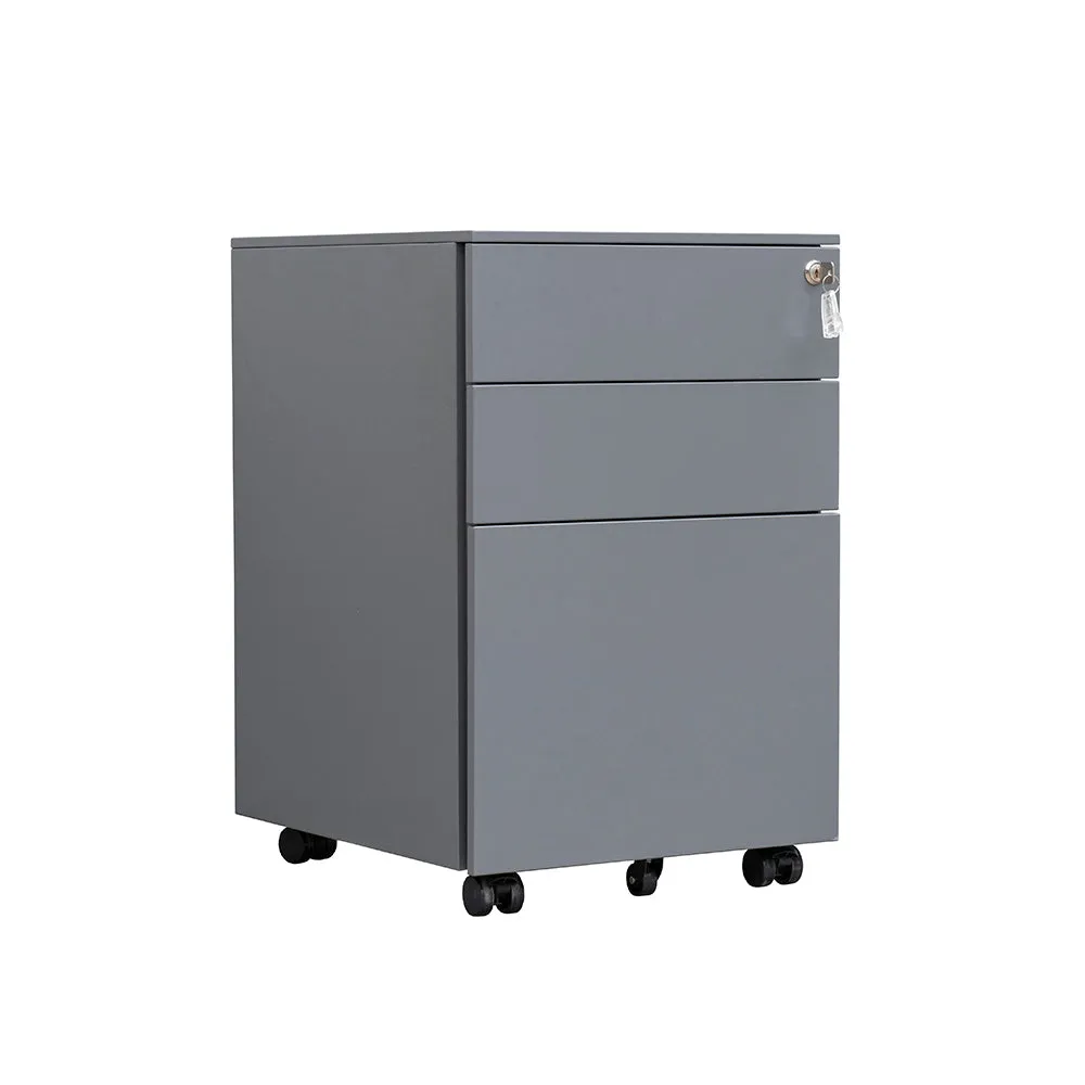 Compact 3 Drawer Mobile File Cabinet - Grey