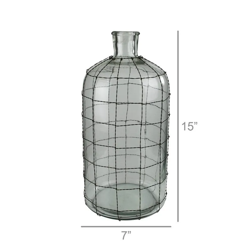 Conde Glass Bottle, Wire Grid - Lrg