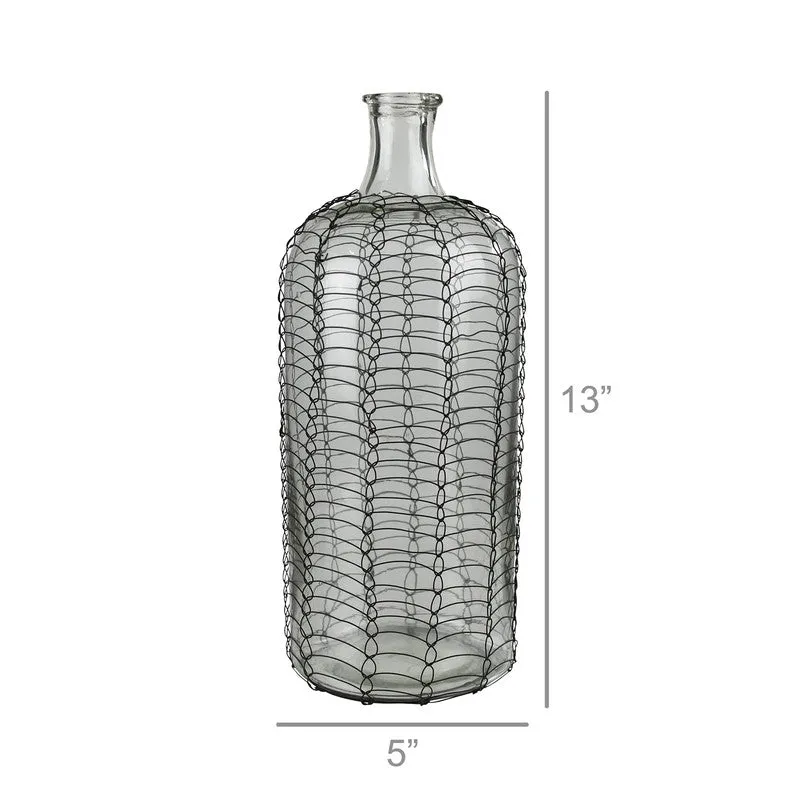 Conde Glass Bottle, Woven Wire - Sm