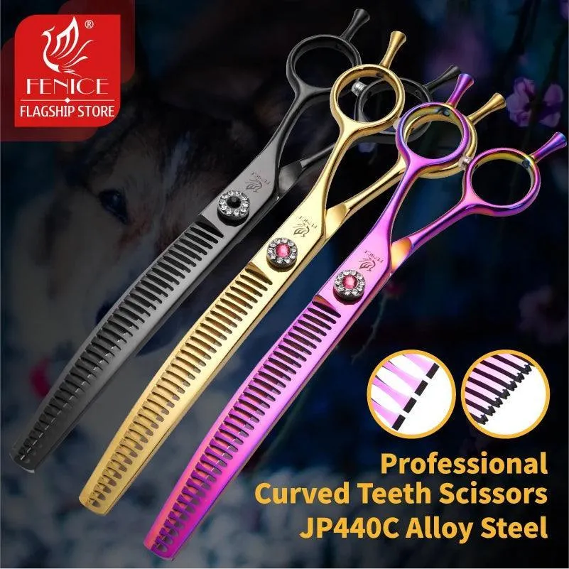 Curved Pet Grooming Shears: Professional Stainless Steel Blades for Cats and Dogs - Stylish, Ergonomic Design