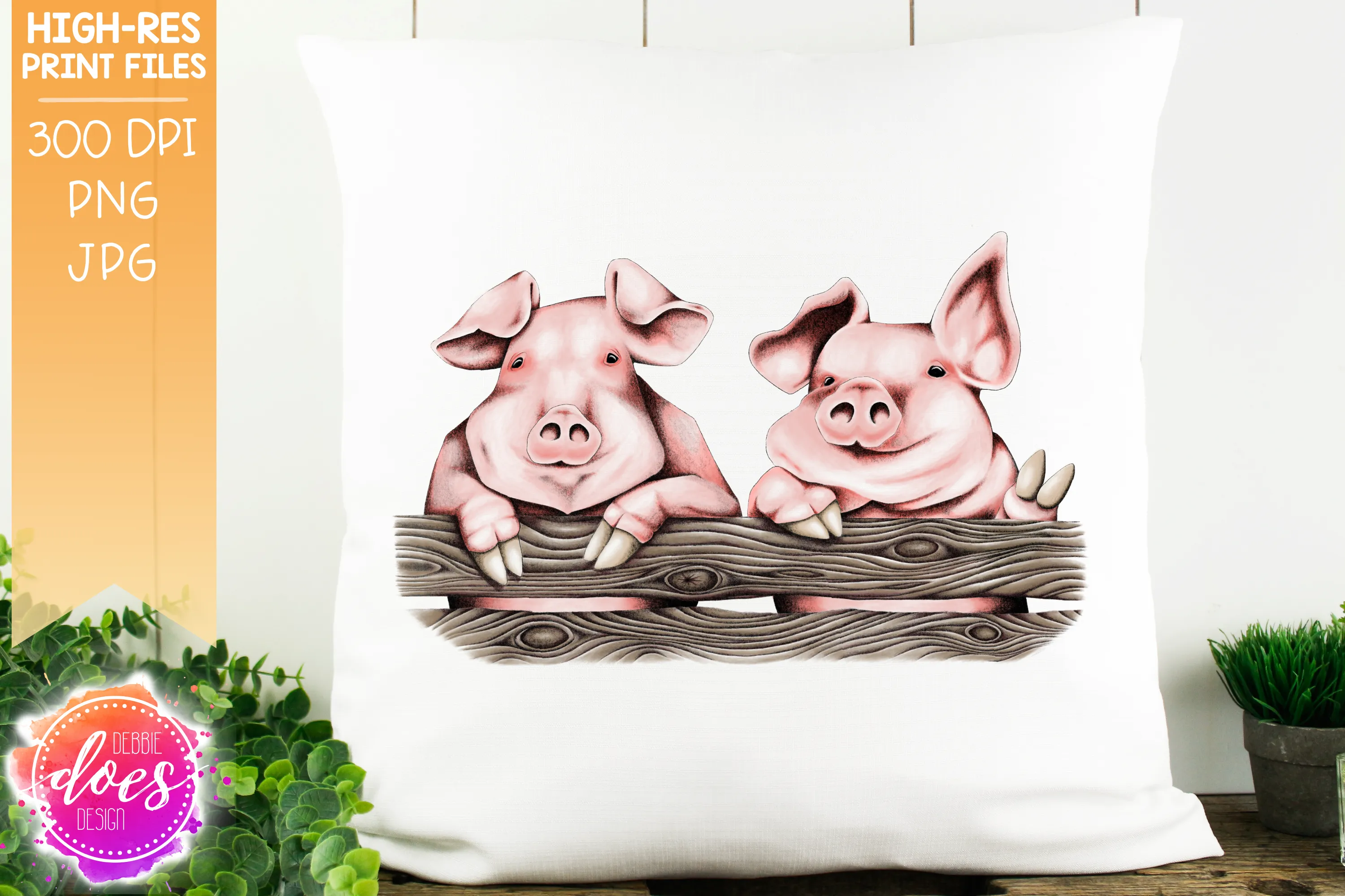 Cute Hand Drawn Pigs with Peace Hoof - Sublimation/Printable Design