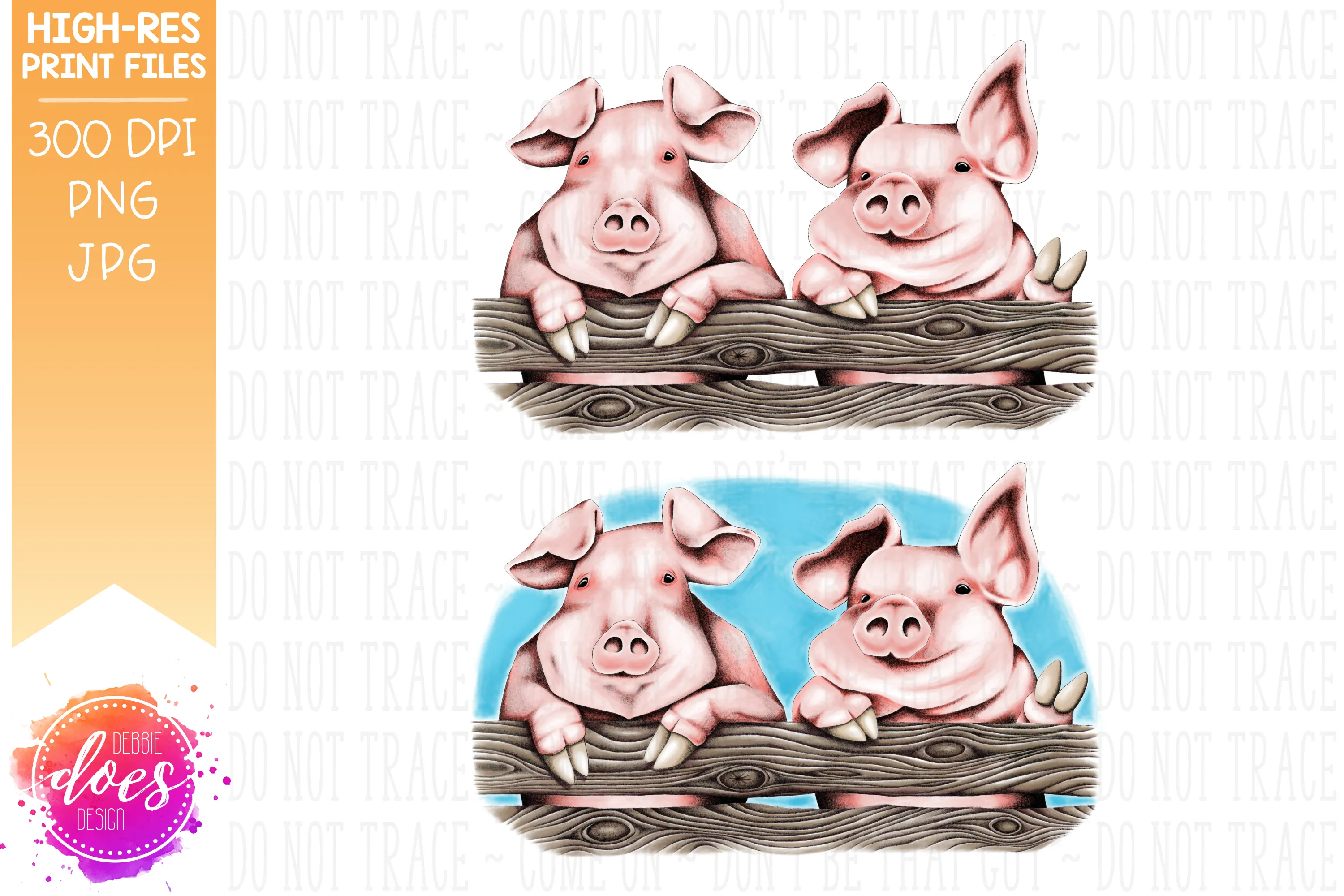 Cute Hand Drawn Pigs with Peace Hoof - Sublimation/Printable Design