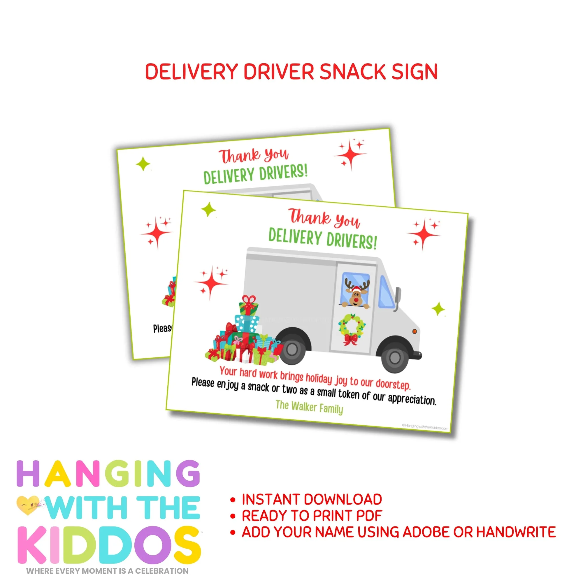 Delivery Driver Snack Sign – Printable Holiday Appreciation Sign