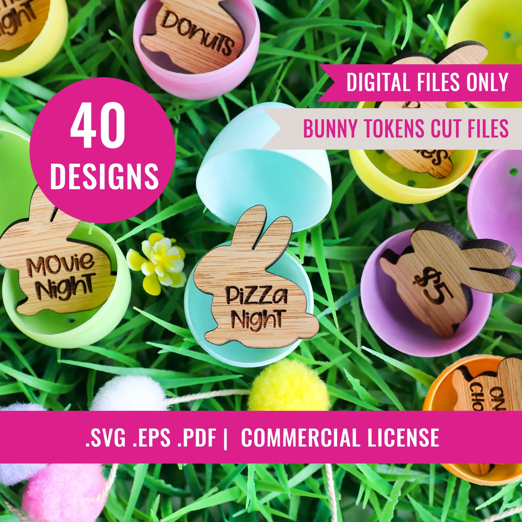 Digital File Easter Egg Filler Bunny Tokens Laser Cutting Files | 40 Designs | Glowforge file, SVG, EPS and PDF Files