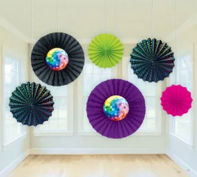 Disco Fever Paper Fan Decorations 6pk